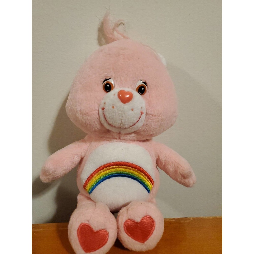 Rainbow Care Bear Cheer Bear 9" Small Pink Soft Plush Hearts on Feet